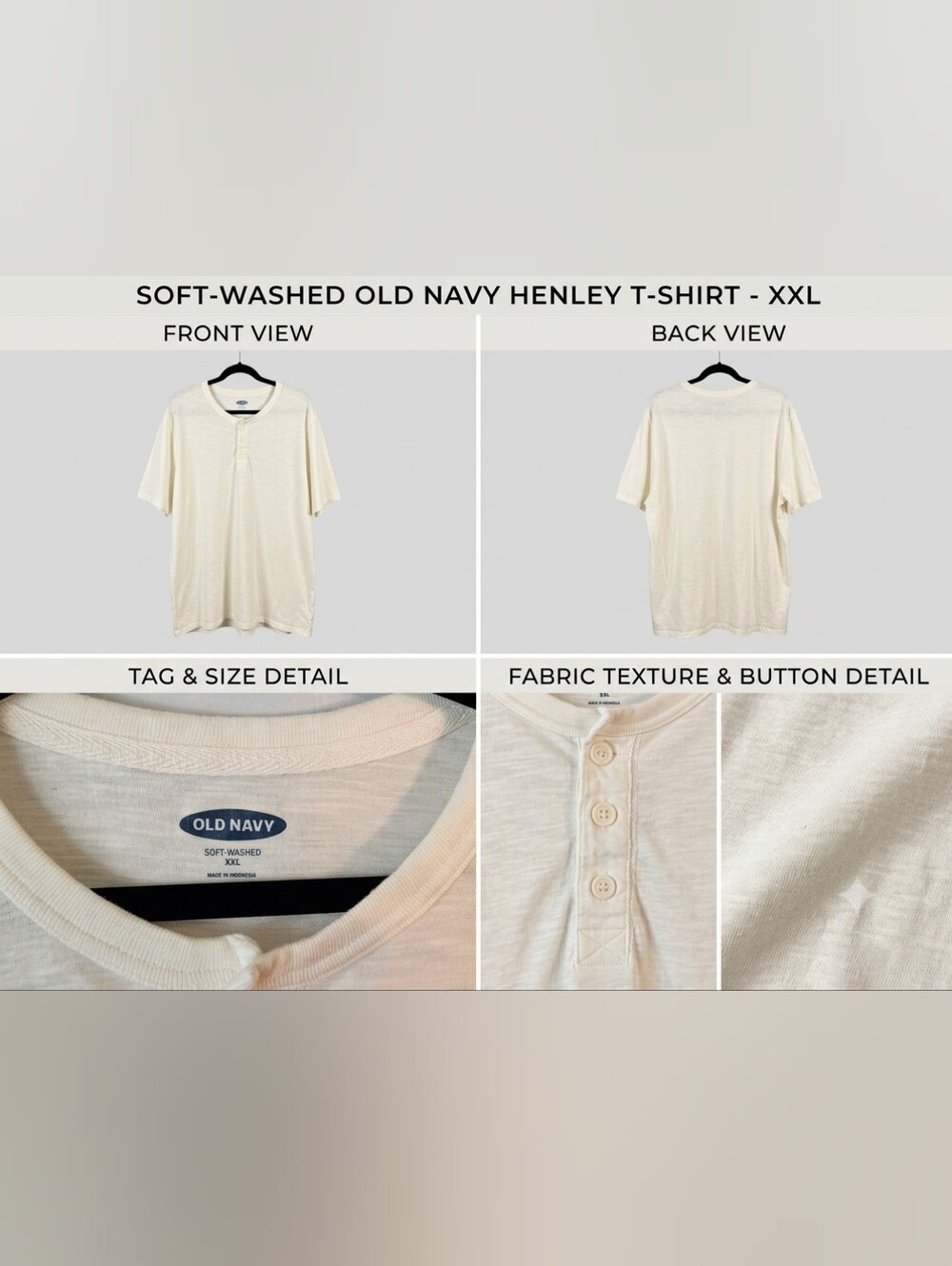 Old Navy Men's Cream Short-Sleeve Henley Button Placket Shirt
